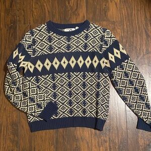 Navy and Cream Geometric Pattern Sweater